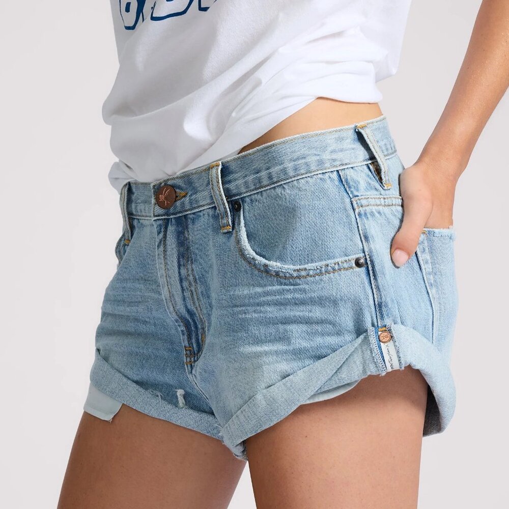 Bandits Low Waist Denim Shorts - Distressed Ocean